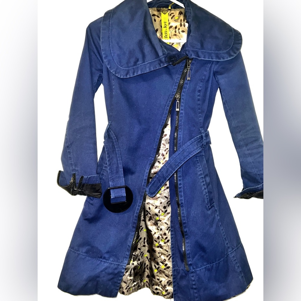 Designer Jean Corduroy Soia & Kyo Long trench coat Asymmetrical belted Size XXS